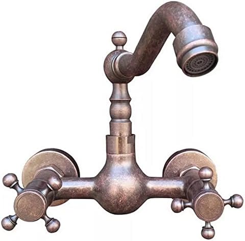Antic cupru montat pe perete dublu încrucișat mânere baie bucătărie chiuvetă mixer de robinet robinet pivotant