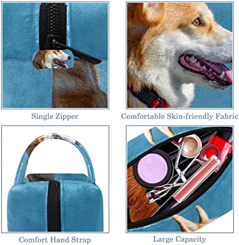 Geanta de machiaj de călătorie, geantă cosmetică machiaj carcasă organizator, pentru femei poșetă pentru articole de toaletă Accesorii perii, câine Corgi pentru animale