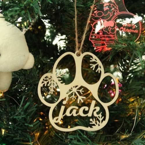 Ornament de Crăciun pentru câini personalizați JFS, numele câinelui dvs. pe un ornament de Crăciun laba câinilor personalizați, ornamente din lemn personalizate Crăciun cu numele câinelui dvs. pentru brad de Crăciun