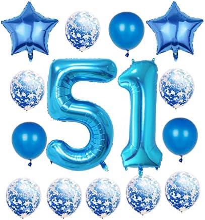 51th Birthday Decorations Party Supplies, Blue Number 51 Balloon, 40 inch Gigant Foil Mylar 51th Balloons Decorare pentru bărbați și femei, numere mari de heliu 51 Balloon pentru 51 de ani de evenimente aniversare livrări