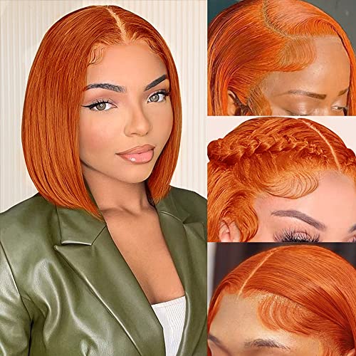 12 inch ghimbir portocaliu Dantelă față Peruci de păr uman Bob 150% densitate Brazilian Drept scurt Bob peruci colorate 13X4