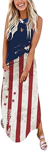 4 iulie Maxi rochie pentru femei Casual Vara American Flag Boho Rochie Fără mâneci cruce căpăstru gât Tie-Dye lung Sundresses