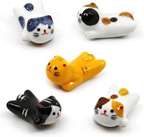 5 pachete de pisică Bețișoarele set de odihnă, pensulă chinezească se odihnește, porțelan japonez drăguț Norocos pisică ceramică