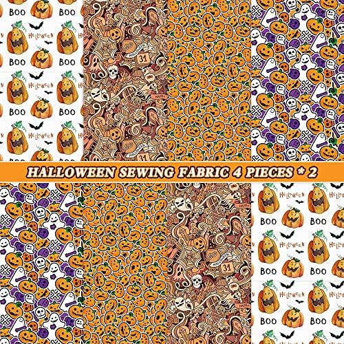 Halloween Fabric pătrate, 8 piese Spooky Fall Pumpkins bumbac Fabric, 50cm x 50cm/20 x 20inches Halloween Quilting Material