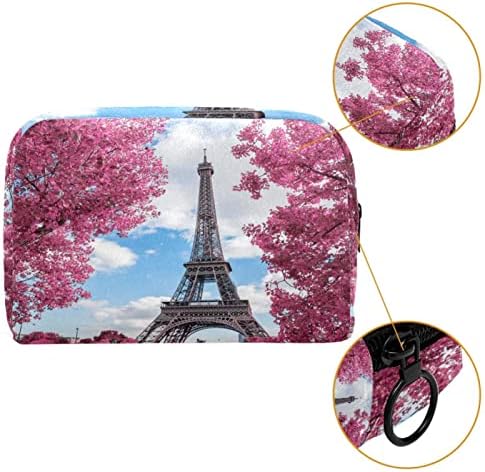 Geanta de machiaj mic, pungă cu fermoar Organizator cosmetic pentru femei și fete, Turn Eiffel Paris Pink Tree