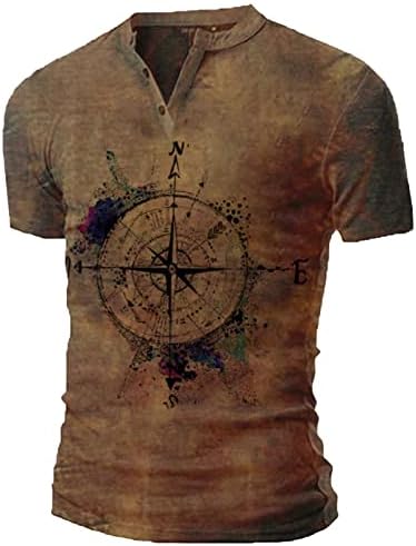 Tricou grafic pentru bărbați busolă rune tipărit tricouri amuzante pentru bărbați de vară vintage henley tricouri casual atletic