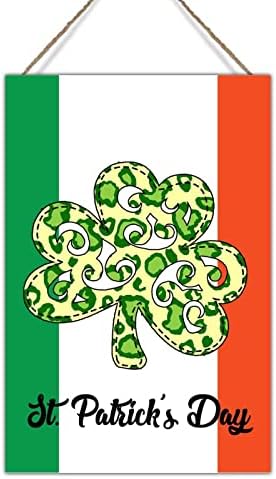 Placă de semn din lemn Placă Irlanda Flag Leopard Plaid Lucky Clover Semne ST Patrick's Day Green Clover Irish Decor din lemn