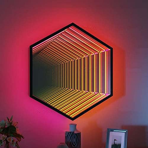Newnb 55cm RGB Mirror Tunnel Light, Hexagon Infinity Wall Mirror Frame cu lumină schimbătoare de culori multiple, lumină tunel,
