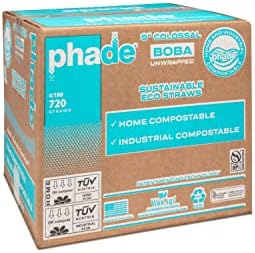 phade Eco-Friendly Marine durabile biodegradabile, compostabil 9.0 & 34; colosal / Boba paie, neambalat, 4 Pachet - 720 Count