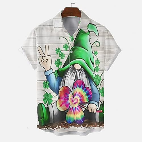 St. Patrick ' s Day Mens Buton jos tricouri maneca scurta Tricouri Casual verde amuzant Grafic Plus Dimensiune Bowling Shirt