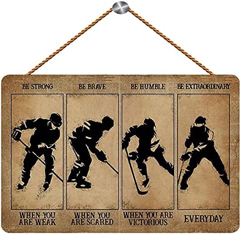 Placă din lemn Licpact Sign Placă Hockey Hockey Be Fot puternic când ești slab perete de fermă atârnat din lemn Semn de perete