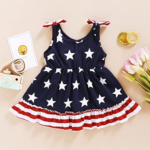Lysmuch Toddler fete pentru bebeluși 4 iulie rochie de zi independență ținută pentru copii steag american haine patriotice