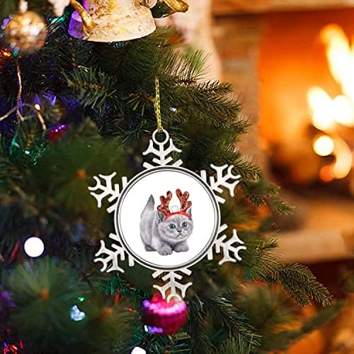 Crăciun fericit Ornament de pisică, pisică cu coarne ornamente metalice de Crăciun de 3 Inch, animal de companie cu coarne