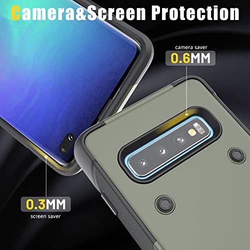 Carcasă YMHXCY Galaxy S10 Plus cu stand și 2 pachete de vindecare auto-vindecare TPU Film+2 Pack Protector Lens, [Crime-militară] Copertă de reacție pentru șocuri pentru Samsung Galaxy S10 Plus-Army Green/Black