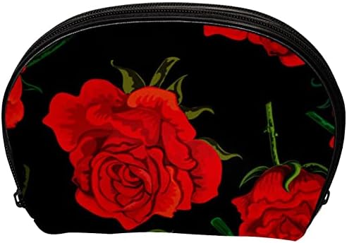 Geantă de toaletă de călătorie, organizator portabil de machiaj, suport cosmetic pentru set de perii, flori de trandafiri roșii