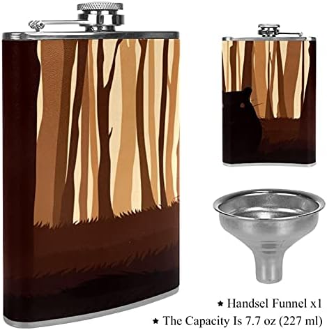 Hip Flask pentru lichior din oțel inoxidabil Leakproof cu pâlnie 7.7 oz capac din piele mare cadou idee Flask - drăguț Gerbil Silhouette Forest
