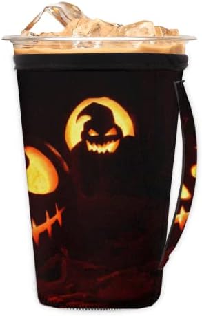 Halloween Pumpkin Lantern 23 Mânecă de cafea cu glazură reutilizabilă cu mâner de ceașcă de neopren pentru sodă, latte, ceai, băuturi, bere