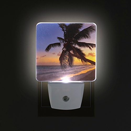 Set Naanle de 2 plajă tropicală de vară Ocean apus de soare Palm Tree Travel Design senzor Auto LED Dusk to Dawn Night Light Plug in Indoor pentru adulți