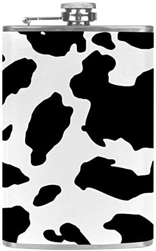 Hip Flask pentru lichior din oțel inoxidabil Leakproof cu pâlnie 7.7 oz capac din piele mare cadou idee Flask - Abstract vaca model