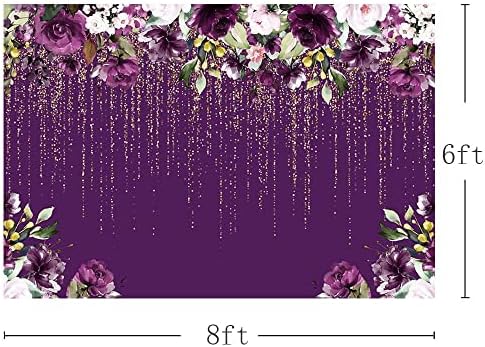 Aibiin 8x6ft aur sclipici violet fundal femei nunta fete Petrecere de aniversare decoratiuni Violet și roz Flori fotografie