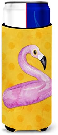 Caroline's Treasures BB8257TBC Flamingo Floaty Galben Polkadot Tall Boy Hugger, Can Mânecă mai rece Hugger Mașină Băutură lavabilă Mânecă Hugger Izolabilul pliabil Băut Izolat Izolat,